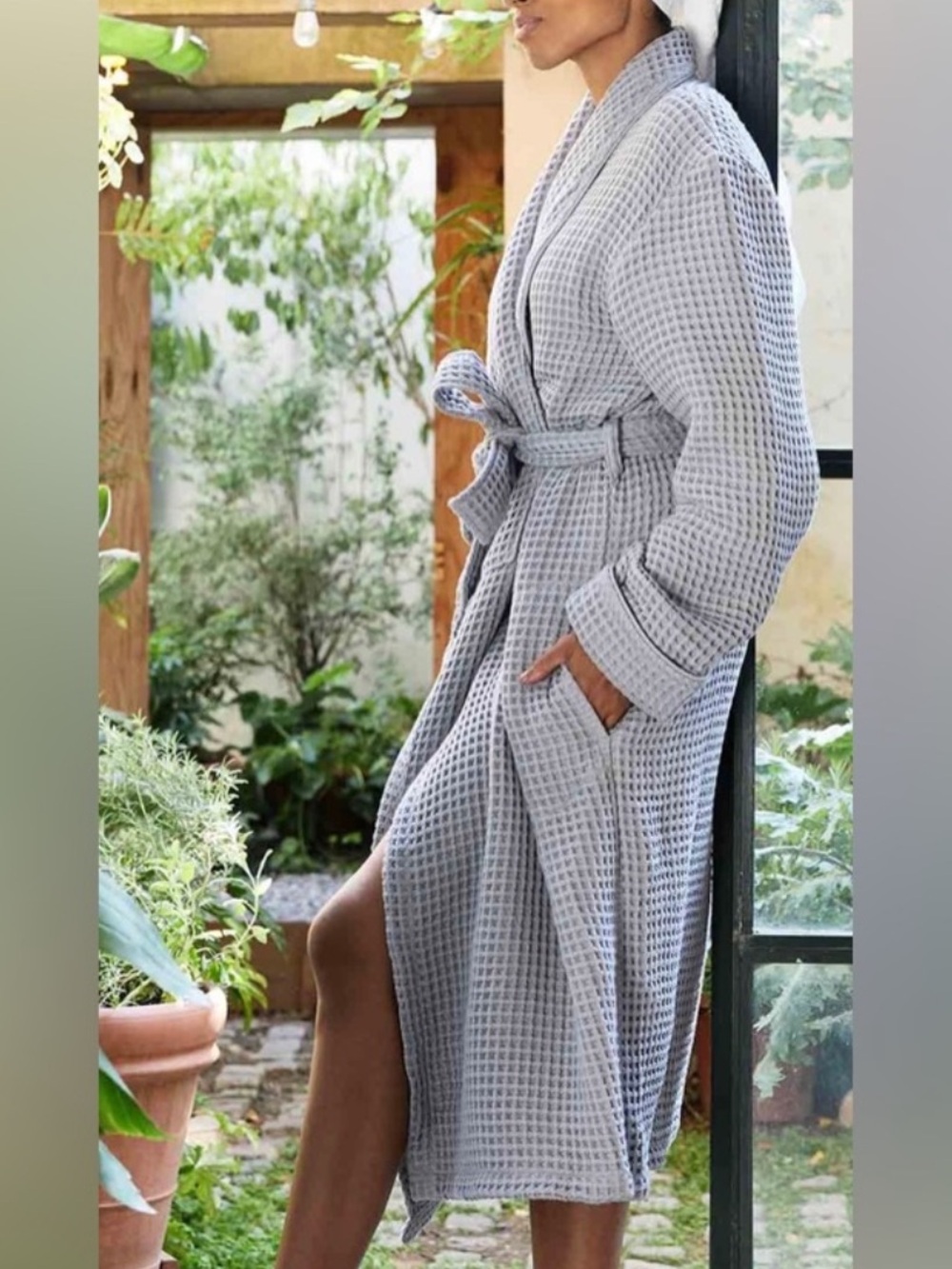 Brooklinen 100% Cotton Waffle Knit Robe | Gray | M/L